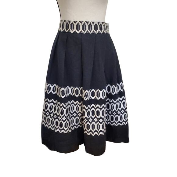 Kate Spade black & white wool blend pleated skirt sz L - Picture 1 of 4